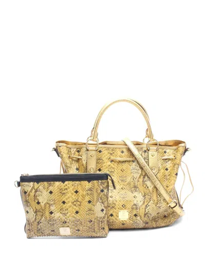 Pre-owned Mcm 00s Visetos Python-embossed Tote Bag In Yellow