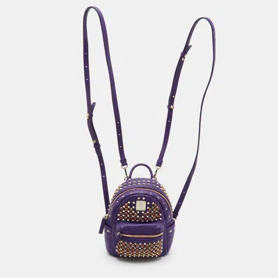 Pre-owned Mcm Stark Mini Purple Studded Embellished Leather Backpack