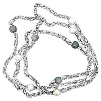 Pre-owned Mcm 18k White Gold Akoya And Tahitian Long Pearl Necklace