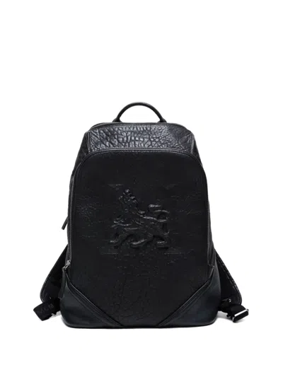 Pre-owned Mcm 2000-2024 Embossed-leather Backpack In Black