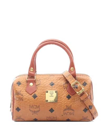 Pre-owned Mcm 2000s Mini Boston Visetos Monogram Handbag In Brown
