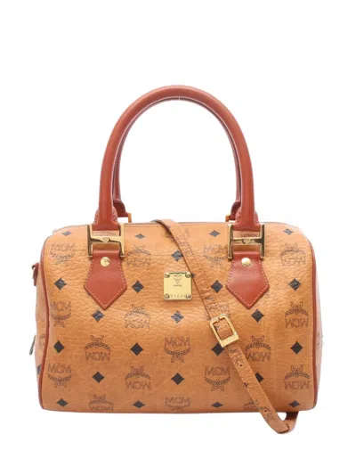 Pre-owned Mcm 2000s Mini Visetos Boston Tote Bag In Brown