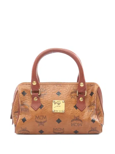 Pre-owned Mcm 2000s Printed Leather Boston Bag In Neutral