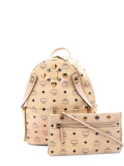 Pre-owned Mcm 2000s Stark Visetos Stud-embellished Backpack In Neutrals