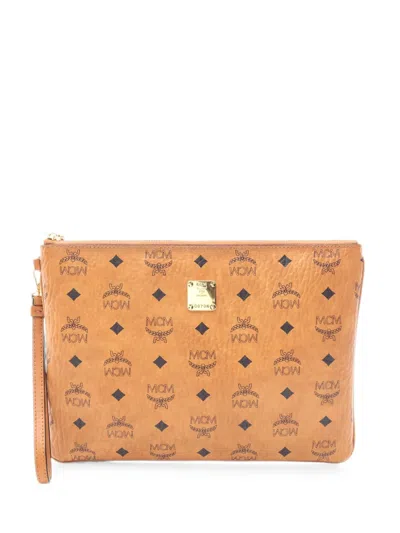 Pre-owned Mcm 2010s Visetos Leather Clutch Bag In Neutral