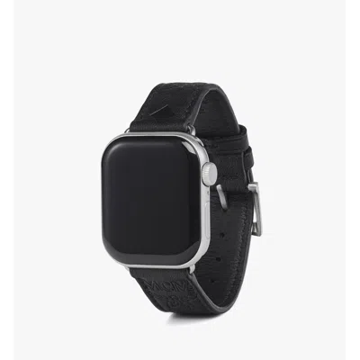 Mcm 38-41mm Apple Watch Band In Embossed Monogram Leather In Black