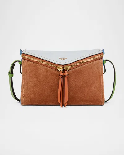 Mcm 3d Diamond Colorblock Suede Shoulder Bag In Brown