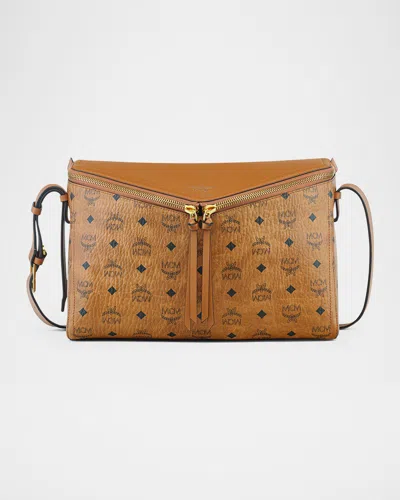 Mcm 3d Diamond Medium Visetos Shoulder Bag In Cognac