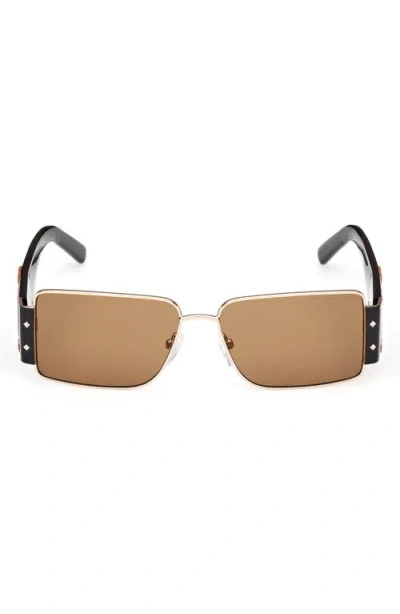 Mcm 55mm Rectangular Sunglasses In Gold/roviex/black