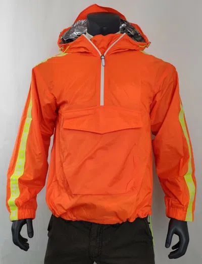 Pre-owned Mcm $875  Mens Neon Orange Nylon Neon Yellow Stripes Pull Over Jacket Mha9smm68or