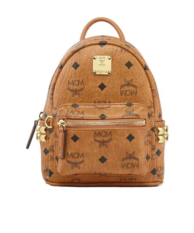 Mcm All-over Logo-printed Zipped Backpack In Brown