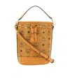Mcm Allover Monogram Pattern Drawstring Bucket Bag In Brown