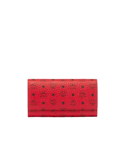 Mcm Alphabetical Print Flip Wallet In Red