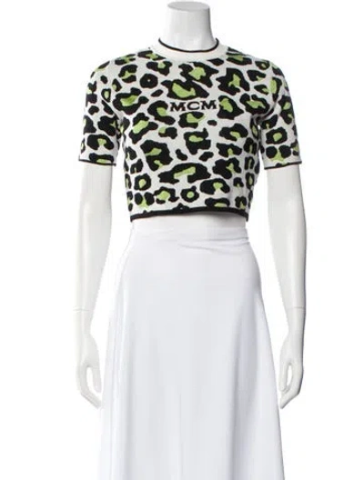 Pre-owned Mcm Animal Print Crew Neck Crop Top In White