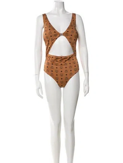 Pre-owned Mcm Animal Print Pleated Accents One-piece In Neutral