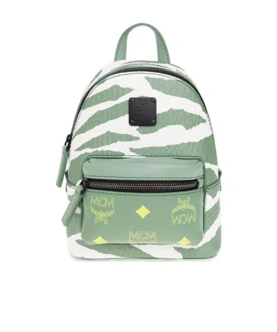 Mcm Animal Printed Logo Patch Detailed Backpack In Green