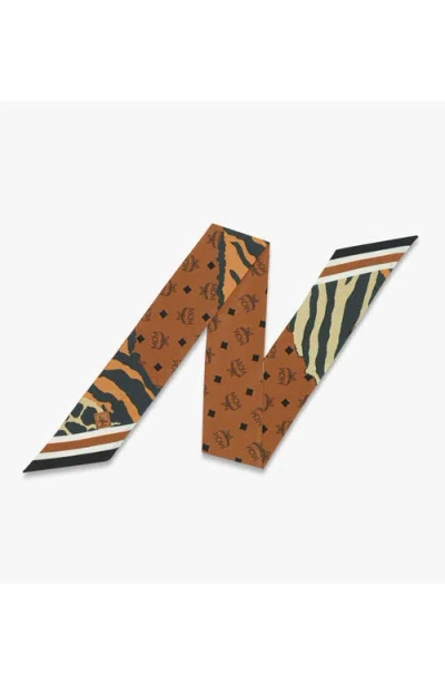 Mcm Animalier Petite Silk Scarf In Cognac