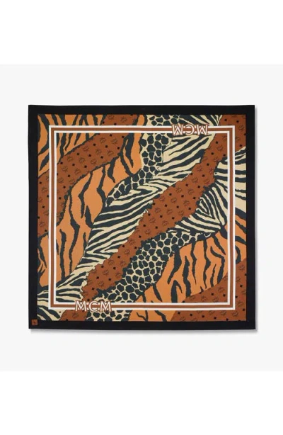 Mcm Animalier Silk Scarf In Cognac