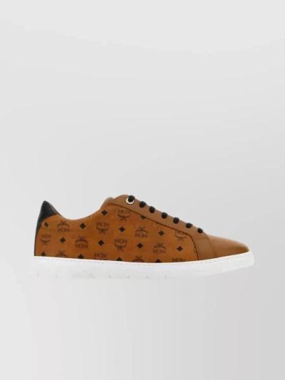 Mcm Ankle Padded Canvas Sneakers In Brown