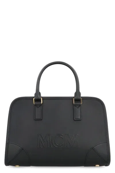 Mcm Aren Boston Leather Handbag In Black