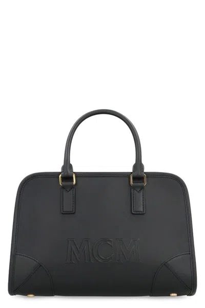 Mcm Aren Boston Leather Handbag In Black