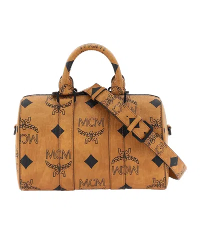 Mcm Aren Boston Small Top Handle Bag In Brown