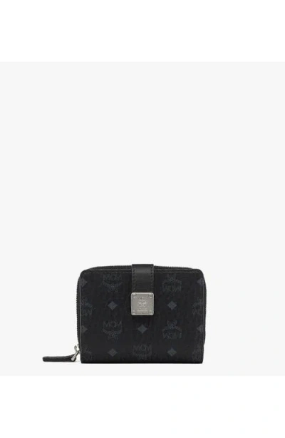 Mcm Aren Brass Plate Wallet In Black