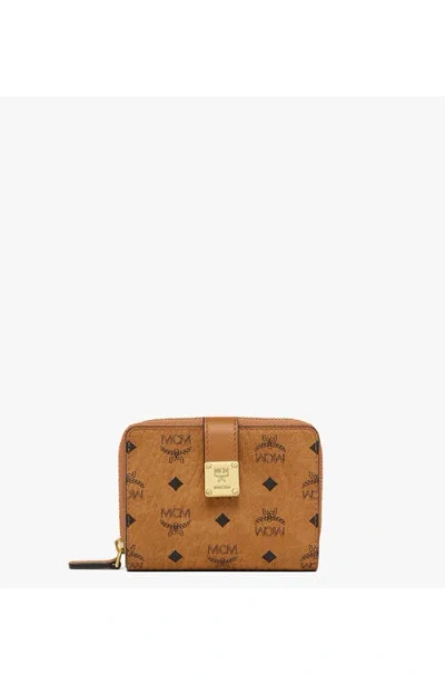 Mcm Aren Brass Plate Wallet In Brown