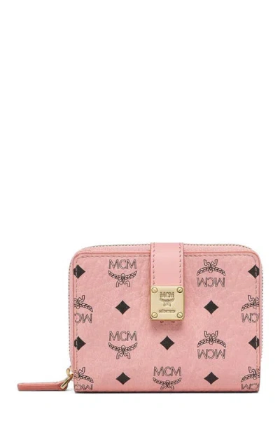 Mcm Aren Brass Plate Wallet In Pink