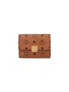 Mcm Logo Print Brown Wallet With Chain Strap In Brown