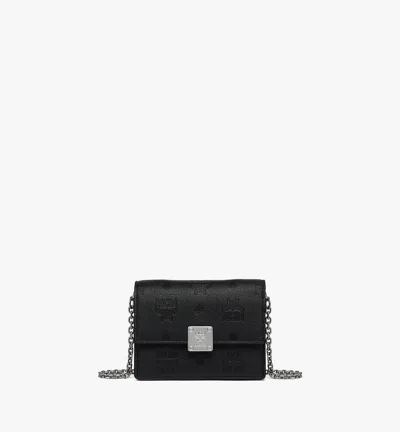 Mcm Aren Chain Wallet In Embossed Monogram Leather In Black