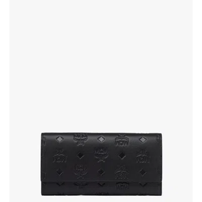 Mcm Aren Continental Wallet In Embossed Monogram Leather In Black