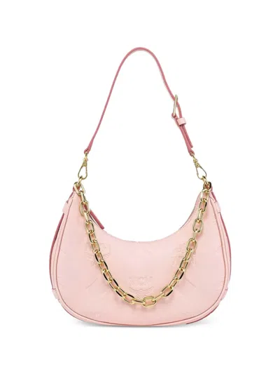 Mcm Aren Crescent Bag In Maxi-monogram Leather In Pink