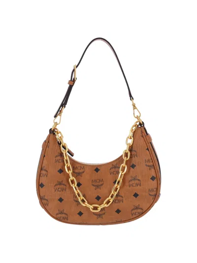 Mcm Aren Crescent Hobo Bag In Brown
