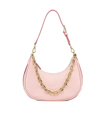 Mcm Aren Crescent Hobo Bag In Maxi Monogram Leather In Lotus