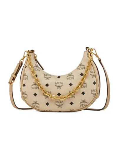 Mcm Aren Crescent Hobo Bag In Visetos In Neutral