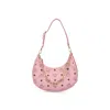 Mcm Small Aren Monogram Crescent Hobo Bag In Pink