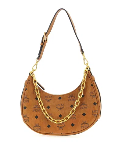 Mcm Aren Crescent Hobo Shoulder Bag In Brown
