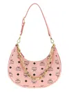 Mcm Small Aren Monogram Crescent Hobo Bag In Pink