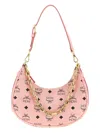 Mcm Small Aren Monogram Crescent Hobo Bag In Pink