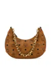 Mcm Woman Printed Canvas Aren Crescent Shoulder Bag In Brown