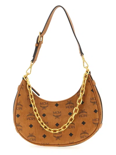 Mcm Aren Crescent Shoulder Bag In Tan