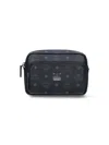 Mcm Shoulder Bag Adjustable Strap Front Zip Pocket In Black