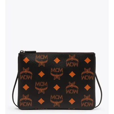 Mcm Aren Crossbody Pouch In Maxi Monogram Visetos In Brown