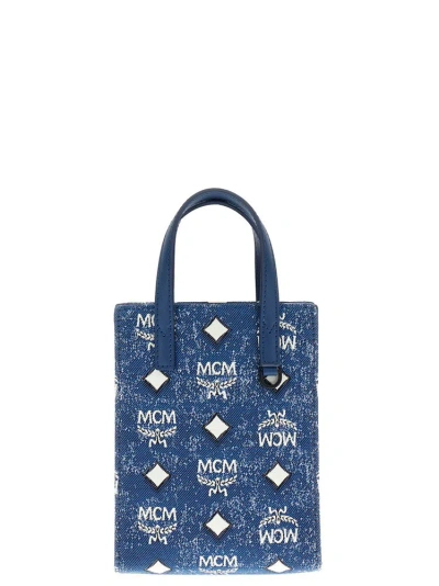 Mcm Aren Denim Mini Tote Bag In Blue