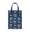 Mcm Glitter Finish Canvas Handbag With Detachable Tag In Blue