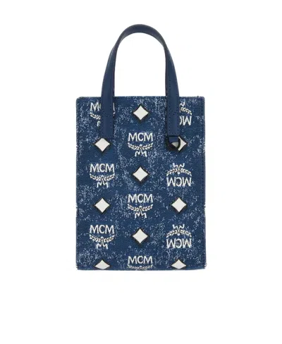 Mcm Aren Denim Mini Tote Bag In Blue