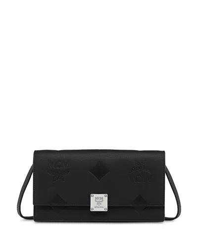 Mcm Aren Embossed Monogram Chain Wallet In Black