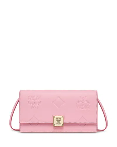 Mcm Aren Embossed Monogram Chain Wallet In Pink