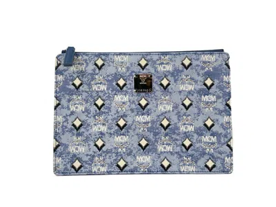 Mcm Aren Flat Pouch Denim Crossbody Bag In Blue